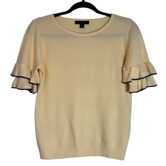 Ann Taylor Sweaters - Ann Taylor Butter Yellow Ruffle Short Sleeve Lightweight Small Petite Sweater